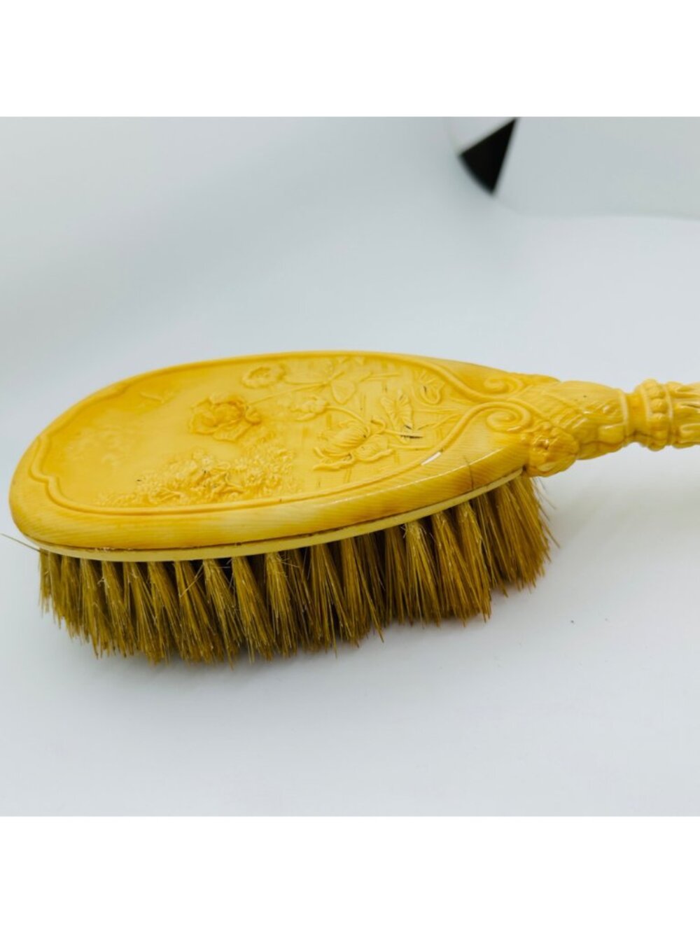 Vintage Celluloid Hair Brush Rose Design Floral Art Nouveau Yellow Vanity Dresse - Picture 3 of 10